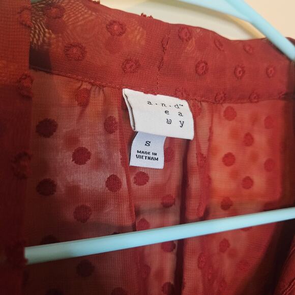 A New Day Size Small Red Wine Dress Swiss Dot Long Sleeve Chic Tie S Christmas - Picture 3 of 11